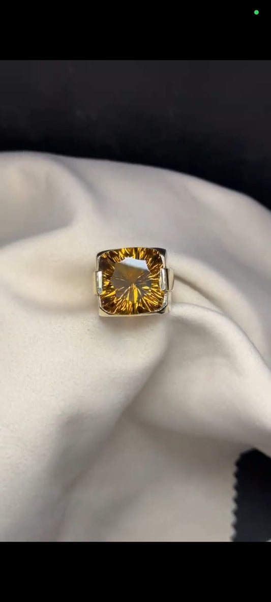 Bold Sterling Silver Men’s Ring with Faceted Amber Gemstone The Royal Gems