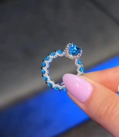 Cushion-Cut Blue Sapphire Eternity Ring – Sterling Silver The Royal Gems