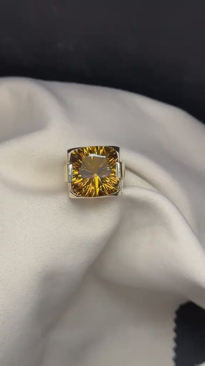 Bold Sterling Silver Men’s Ring with Faceted Amber Gemstone